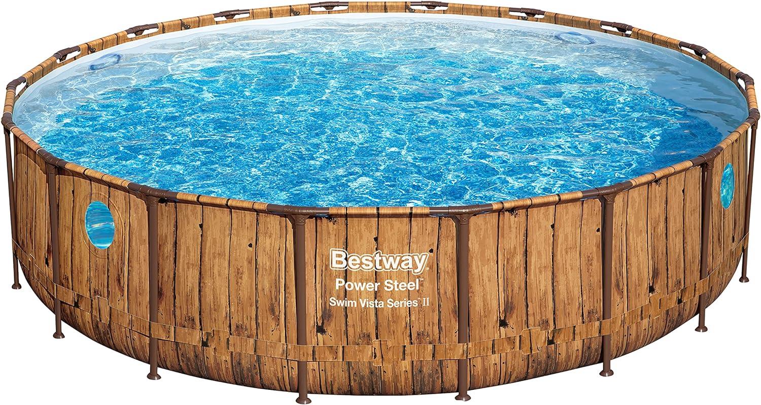 Power Steel™ Swim Vista Series™ Frame Pool Komplett-Set mit Filterpumpe Ø 549 x 122 cm, Holz-Optik (Pinie), rund Bild 1