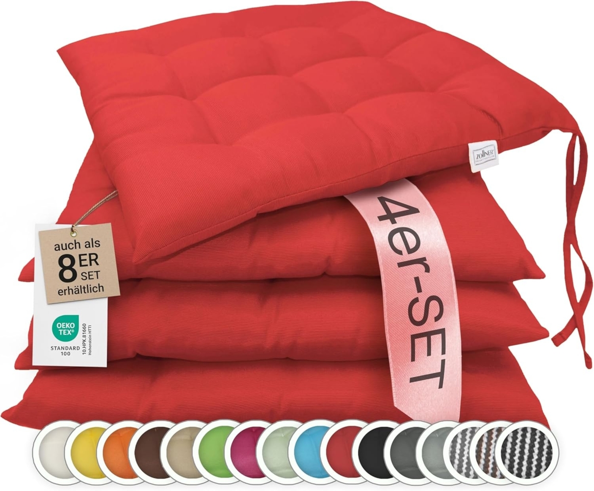 ZOLLNER Stuhlkissen, 40 x 40 x 3 cm, mit Bindebänder, für Indoor und Outdoor Bild 1