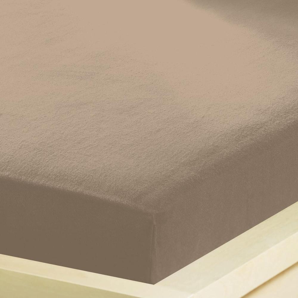 BettwarenShop Feinbiber Spannbettlaken wasserdicht|180x200 - 200x200 cm| taupe Bild 1