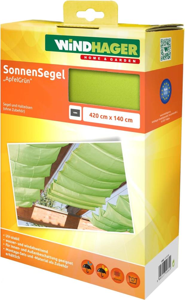 Windhager Sonnensegel für Seilspanntechnik, Wintergarten und Terrassen Beschattung, Seilspannmarkise, 420 x 140 cm, apfelgrün, 10882 Bild 1