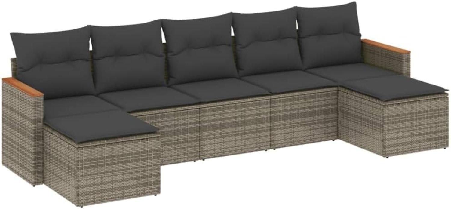 vidaXL 7-tlg. Garten-Sofagarnitur mit Kissen Grau Poly Rattan 3258637 Bild 1