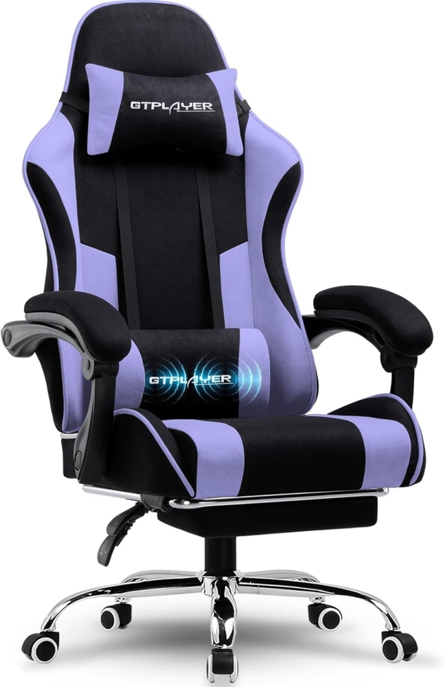 GTPLAYER Gaming Stuhl, Bürostuhl, Ergonomischer Pc Stuhl, Gaming Sessel mit Massagelendenwirbelstütze, Task Stühle mit Fußstütze und Kopfstütze, Lila Stoff Bild 1