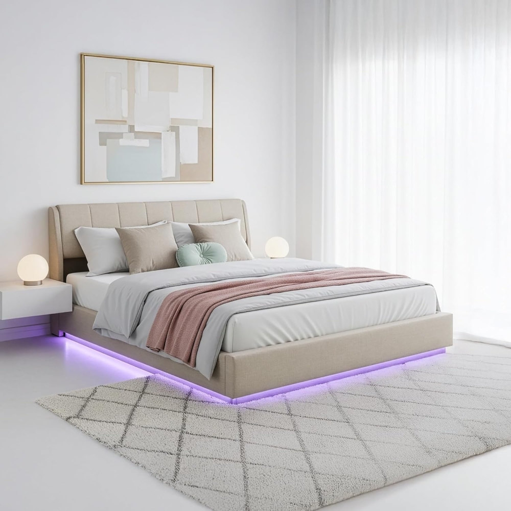 LED Polsterbett Tröstiar 180x200cm Beige [en. casa] Bild 1