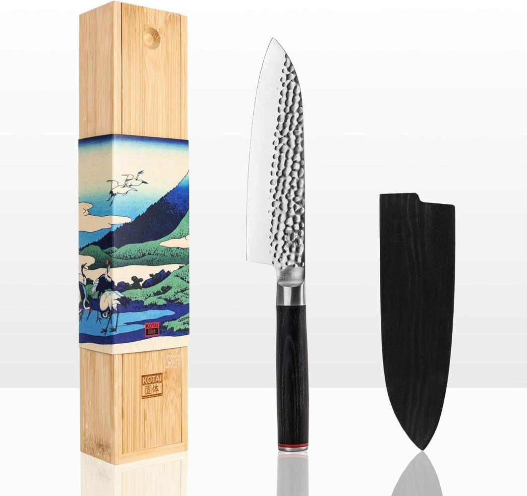 KOTAI Santoku Kochmesser| Professionelles Küchenmesser| 18-cm-Klinge| Von Hand geschärft| Ultrascharfer 440C-Edelstahl| Pakkaholzgriff | Versteckte Vollseide Bild 1