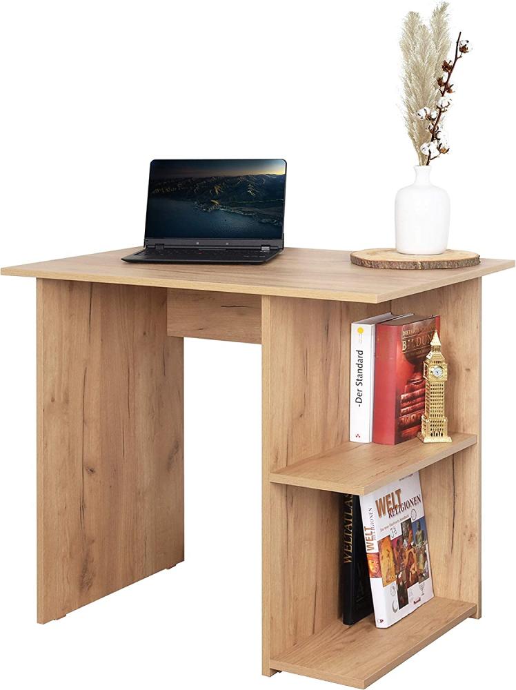 RICOO Schreibtisch klein 82 x 76 x 60 cm Eiche braun – Bürotisch Sekretär WM089-EG Bild 1