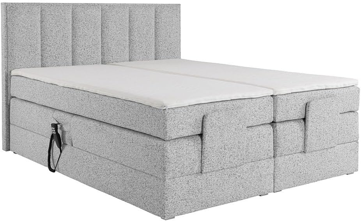 Vente-unique - Boxspringbett mit Bett-Kopfteil + elektrisch verstellbare Lattenroste + Matratzen + Topper - 2 x 80 x 200 cm - Stoff - Grau - KALASI von PALACIO Bild 1