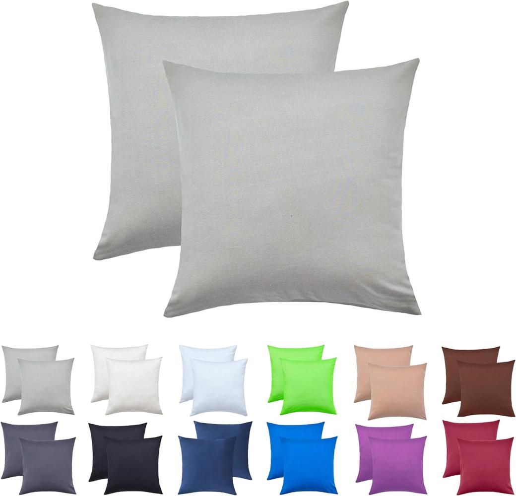 NatureMark 2er Pack Jersey Kissenbezug Kissenhülle Kissenbezüge Seitenschläferkissen Nackenkissen viele Größen und Farben ÖKO-TEX (80 x 80 cm, Silber grau) Bild 1