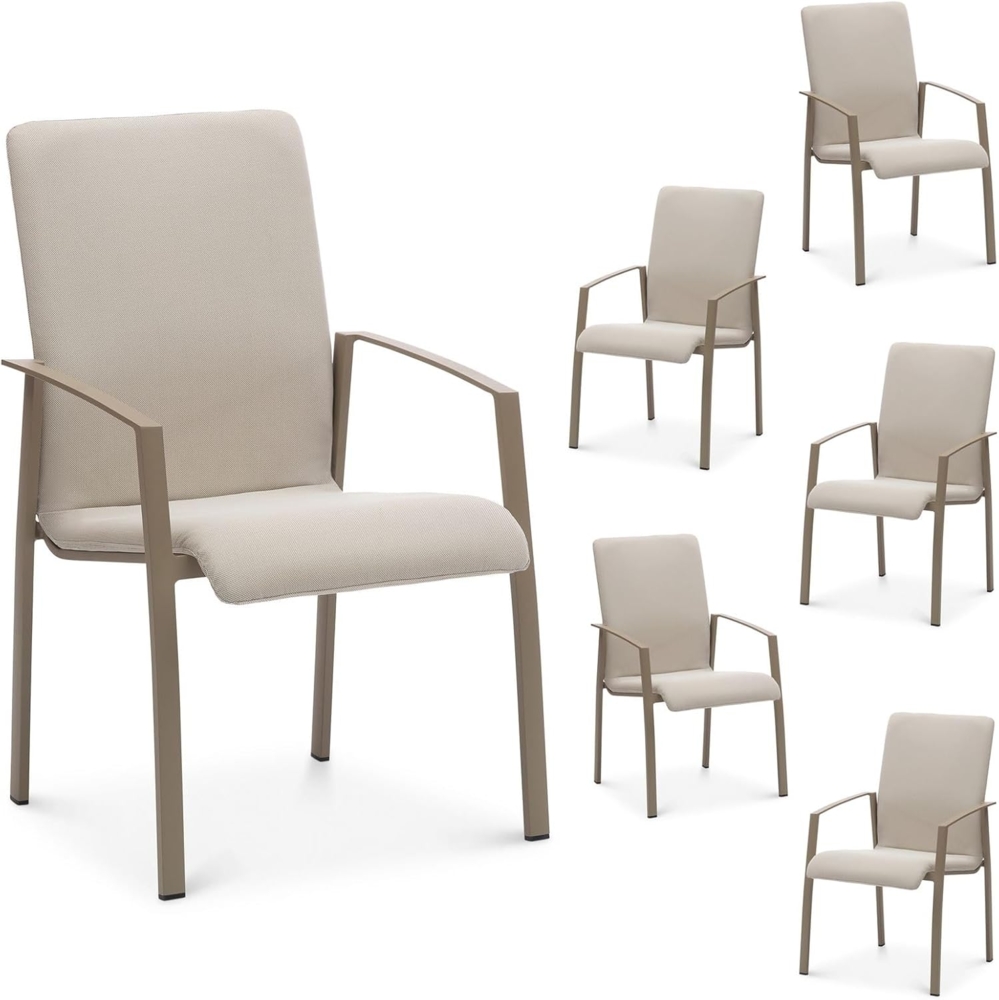 IDIMEX Gartenstühle VERANO 6er Set, 57 x 89 x 62 cm, Champagner/creme, stapelbar, robust, mit Textilene Polster. Gartenmöbel-Set, Terrassenmöbel, Outdoor-Möbel wetterfest, Gartenstuhl 6er-Set Bild 1