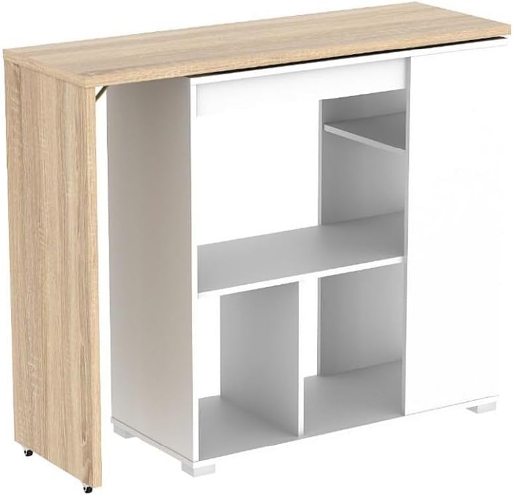 Vente-unique - Bartisch drehbar mit Stauraum - Weiß & Eichefarben - SATURNE Bild 1