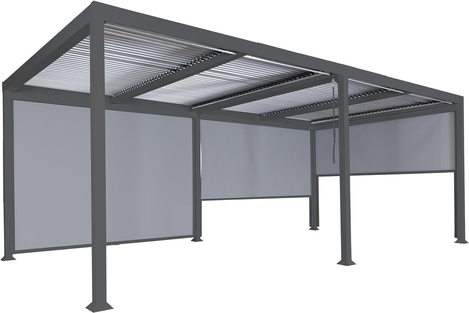 Alu Pergola HWC-L41 mit 3x Seitenwand, Lamellen-Pavillon, stabiles 8cm-Metall-Gestell 3x6m ~ anthrazit Bild 1