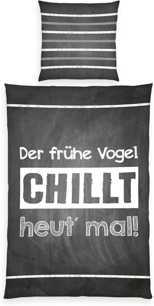 Herding Sprüche Bettwäsche, Kopfkissenbezug ca. 80x80 cm, Bettbezug ca. 135x200 cm, mit leichtläufigem Reißverschluss, 100% Baumwolle, Renforcé Bild 1