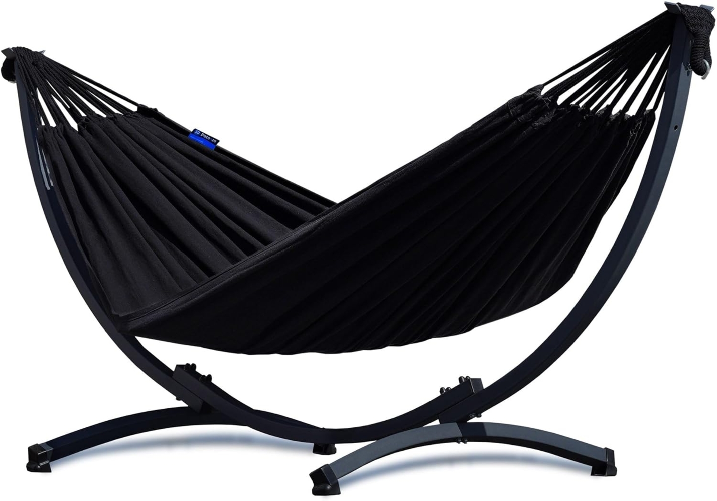 Potenza Hängematte mit Gestell I Stabiler Komapkt Rahmen 200kg - 250cm Balkon I Hängematte 200x120cm I Roma XL Schwarz Bild 1