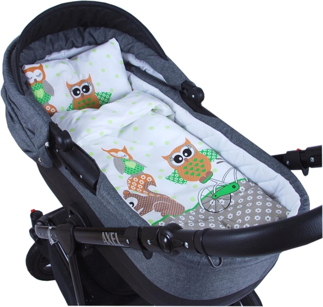 BABYLUX 2 tlg. Set Bezug für Kinderwagen Bettwäsche 60x78 cm 55. Eule Grün Bild 1