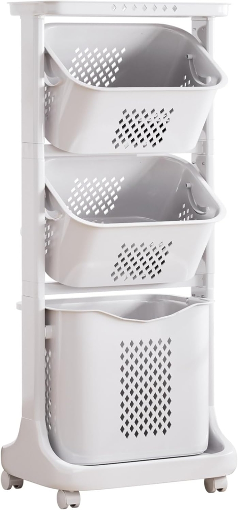 Yorbay Wäschekorb platzsparend Wäschewagen auf Rollen, hoch Wäschesortierer (mit 4 Stockwerke, 3 Aufbewahrungskörbe, 109 x 33 x 44cm), 120L Wäschebehälter für Kleidung, Spielzeug, für Badezimmer Bild 1