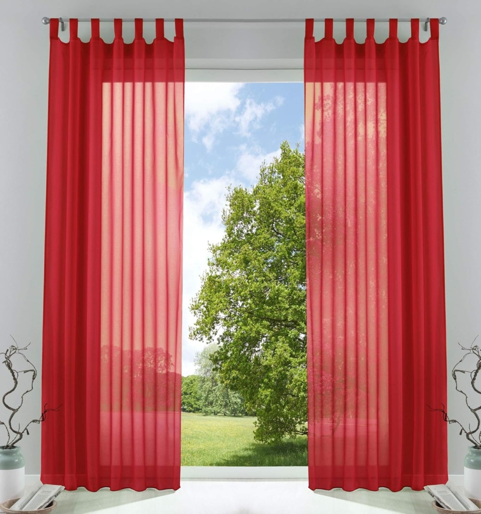 2er-Pack Gardinen Transparent Vorhang Set Wohnzimmer Voile Schlaufenschal mit Bleibandabschluß HxB 225x140 cm Rot, 61000CN Bild 1