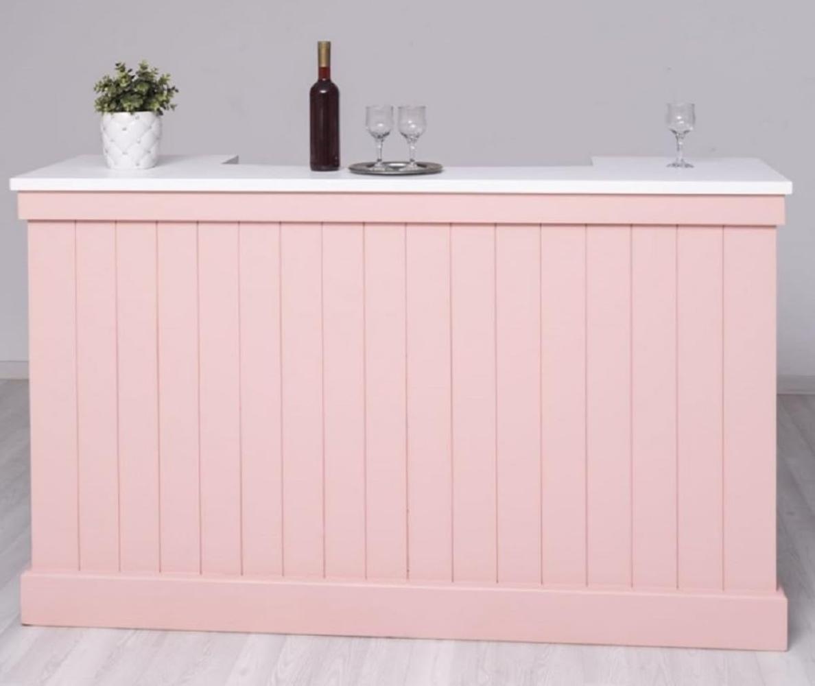 Casa Padrino Landhausstil Bar Theke Rosa / Weiß 180 x 51 x H. 107 cm - Massivholz Thekentisch - Massivholz Barmöbel - Barmöbel im Landhausstil - Landhausstil Einrichtung Bild 1