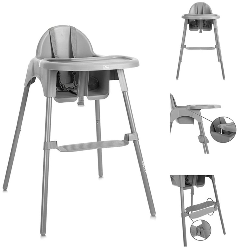 Lorelli Kinderhochstuhl Pesto Fußstütze verstellbar, 5-Punkt-Sicherheitsgurt grau Bild 1