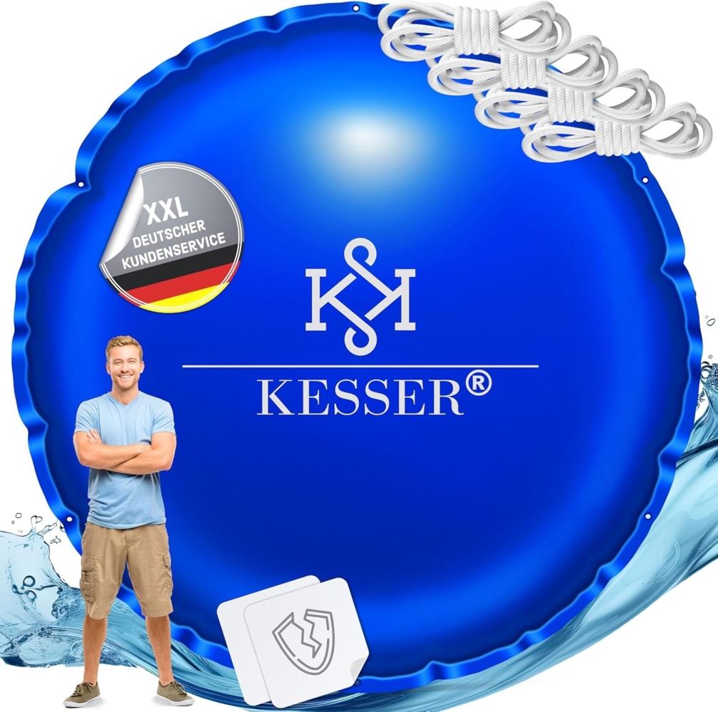 KESSER® Poolkissen Winter | Poolabdeckung mit Doppelnaht Whirpools | Luftkissen Pool Abdeckung Überwinterung | Abdeckung Einbaupools Winter | PVC wasserdicht & UV-beständig mit 4x Seile Blau, 500cm, Rund Bild 1