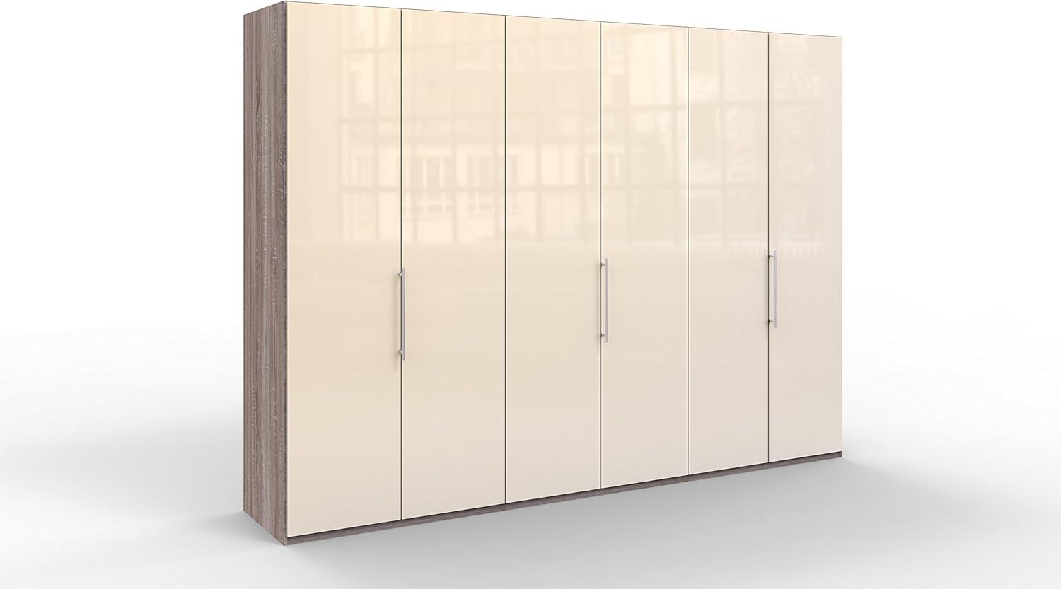 WIEMANN Loft Kleiderschrank, Schlafzimmerschrank, Gleittürenschrank, Drehtürenschrank, Glas magnolie, Trüffeleiche, Holz, B/H/T 300 x 236 x 58 cm Bild 1