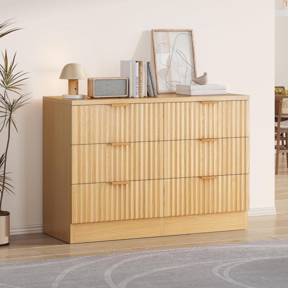 YITAHOME Kommode Schlafzimmer, Sideboard Holz mit Wave Pattern Design Oberfläche, komodenschrank mit Eleganter Metallgriff, 38D x 100W x 71.5H centimetres, komodenschrank für Wohnzimmer Bild 1