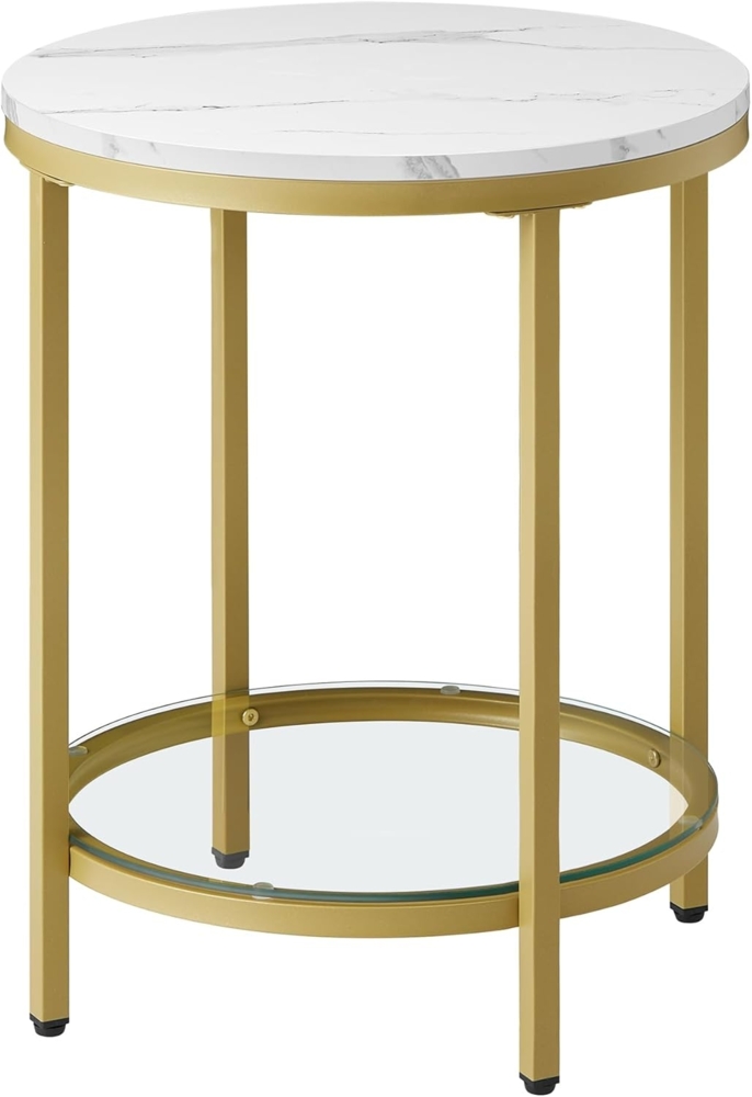 Vasagle Beistelltisch, 2 Ebenen, Couchtisch, Nachttisch, modern, minimalistisch, marmorweiß-helles Gold von Songmics Bild 1