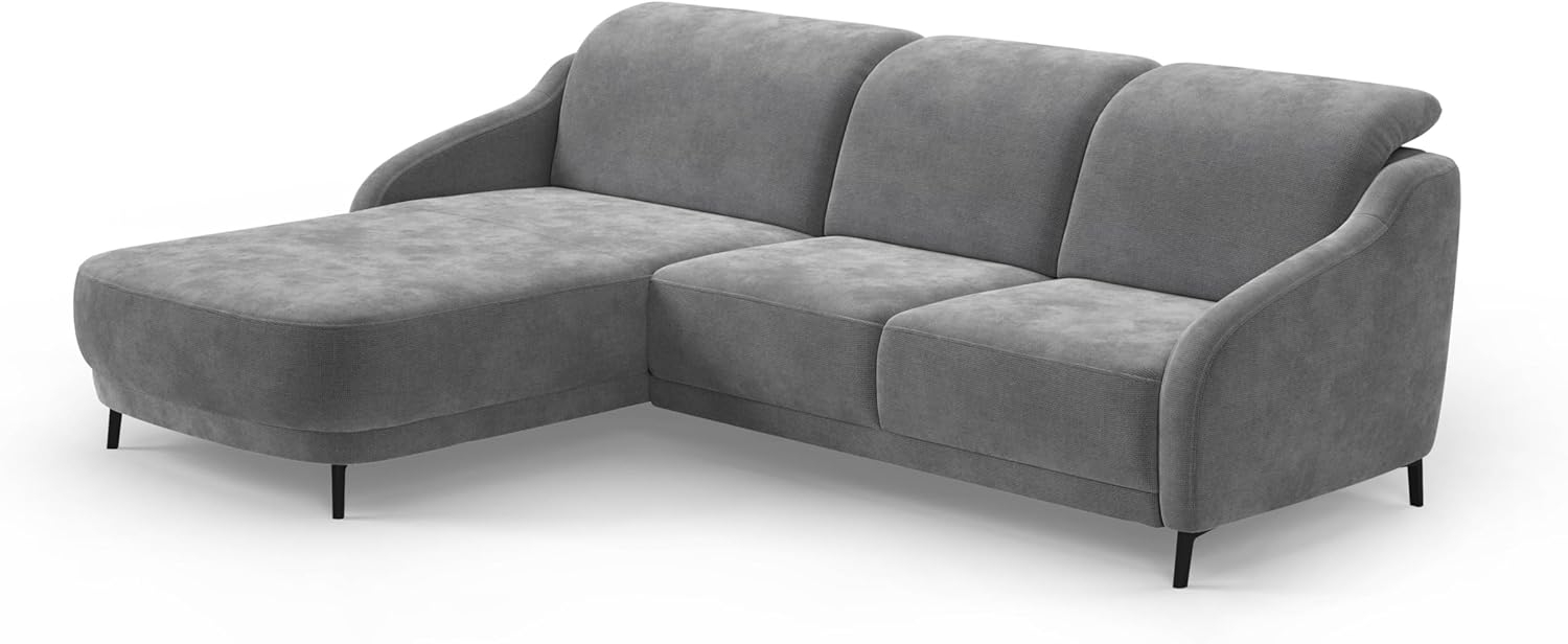 CAVADORE Ecksofa Blue/Moderne Eckcouch mit Longchair, inklusiv Kopfteilverstellung, Vorziehsitz motorisch und mattschwarzen Metallfüßen / 271 x 93 x 191 / Flachgewebe, Grau Bild 1