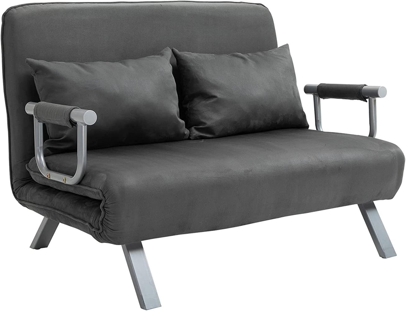 HOMCOM 2-Sitzer Schlafsofa mit Armlehne 3-in-1 Schlafsessel Gästebett Klappmatratze Klappbett Chaiselongue Multifunktion Wildlederimitat Grau 105 x 80 x 78 cm Bild 1