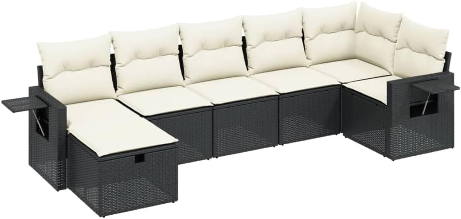 vidaXL 7-tlg. Garten-Sofagarnitur mit Kissen Schwarz Poly Rattan 3263812 Bild 1