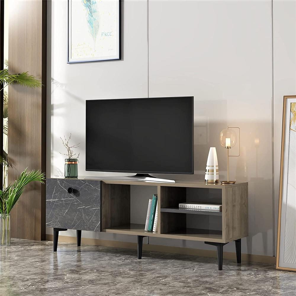 Fernsehtisch Nannestad 45 x 120 x 30 cm Walnuss / Marmor schwarz [en. casa] Bild 1