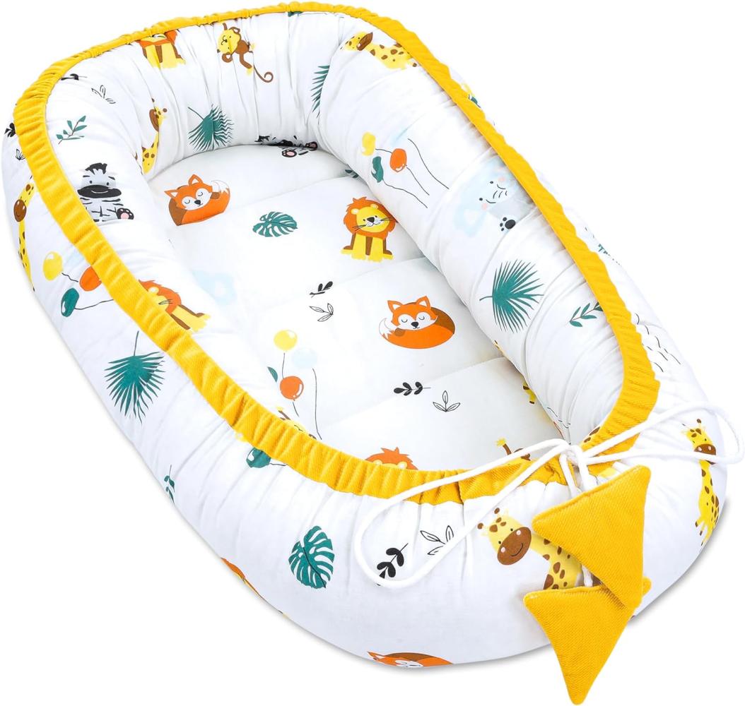 Babynest Kokon Neugeborene 90x50 cm - Handmade Velvet Kuschelnest Baby Nestchen aus Baumwolle Safari Toffee Bild 1