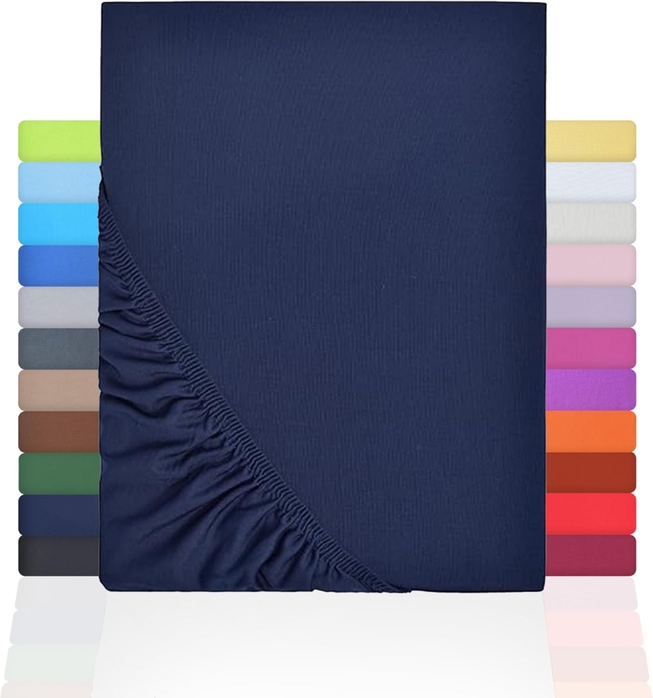 NatureMark Jersey Spannbettlaken, Spannbetttuch 100% Baumwolle in vielen Größen und Farben MARKENQUALITÄT ÖKOTEX Standard 100 | 180x200 cm - 200x200 cm - Navy blau Bild 1