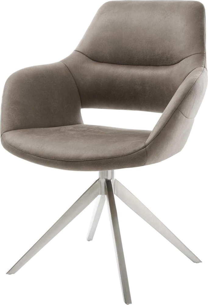 Drehstuhl Yago-Flex mit Armlehnen Mikrofaser Taupe Vintage Kreuzgestell breit Edelstahl 360° drehbar Wippfunktion Taschenfederkern Bild 1