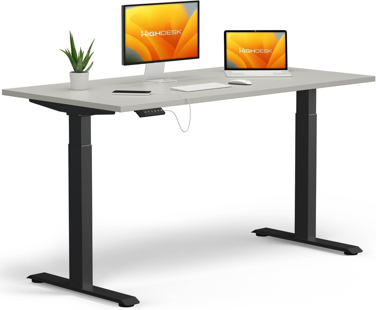 KRIEG HighDesk Basic Höhenverstellbarer Schreibtisch (200x80 cm I Schwarz + Grau) - Elektrischer Sitz- & Stehtisch mit Tischplatte - Stehschreibtisch Elektrisch Höhenverstellbar Bild 1