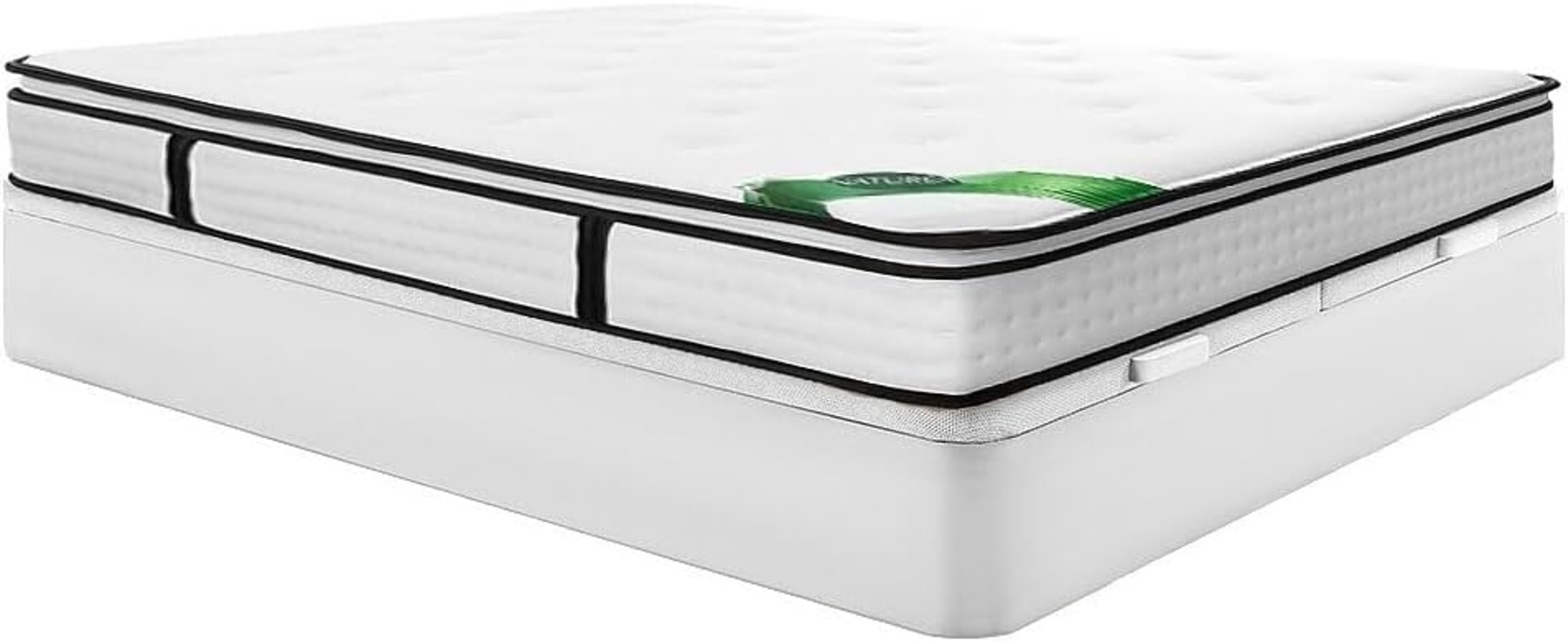 Vente-unique - Set 180x200 cm - Bettkasten Weiß + Taschenfederkernmatratze 7 Zonen mit integriertem Topper und Bambusbezug 23 cm - TAREVO von NATUREA Bild 1