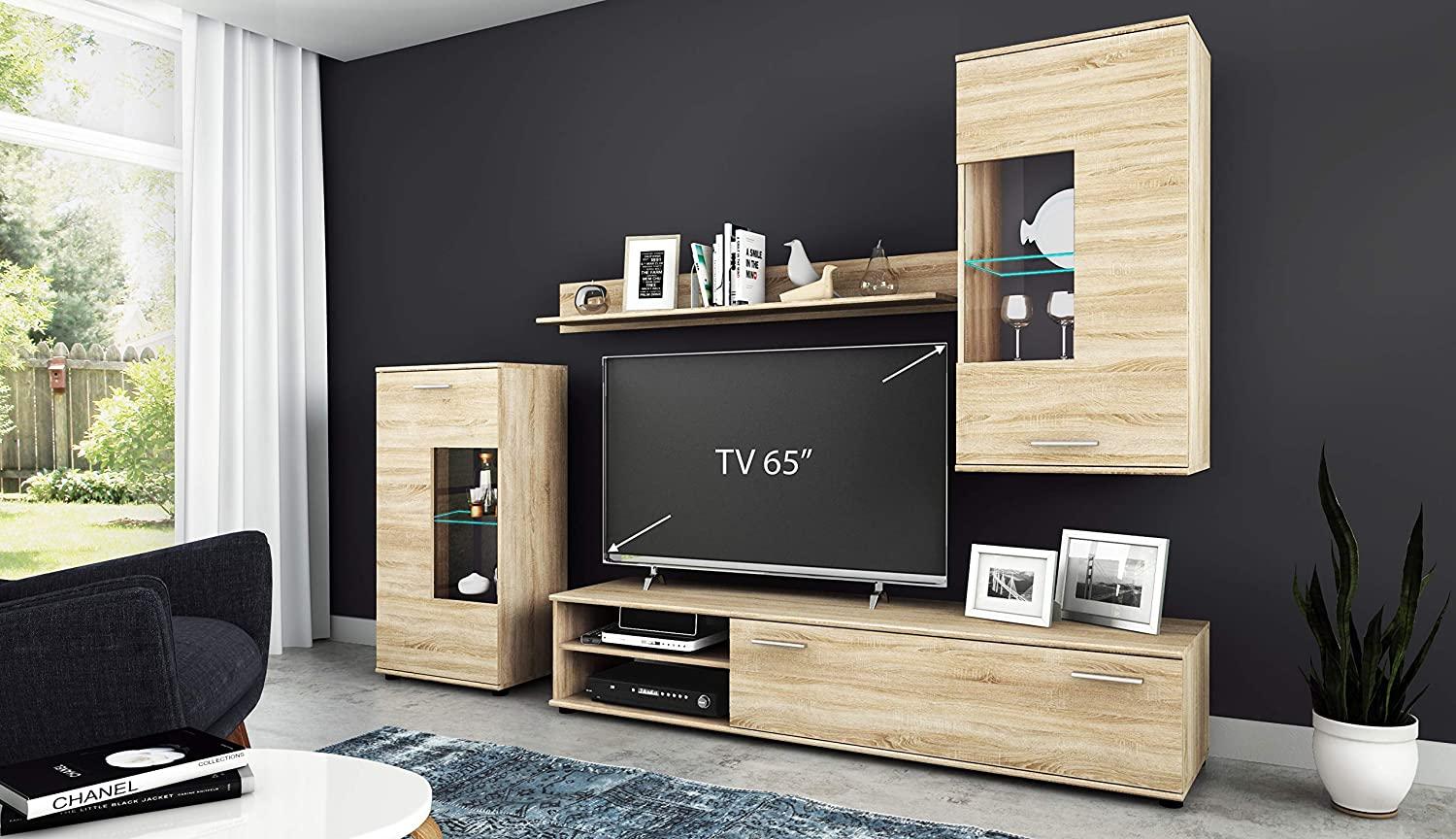 Wohnwand Anbauwand TV Wand Wohnzimmer Möbel Set Cool 4-teilig Eiche Sonoma Bild 1