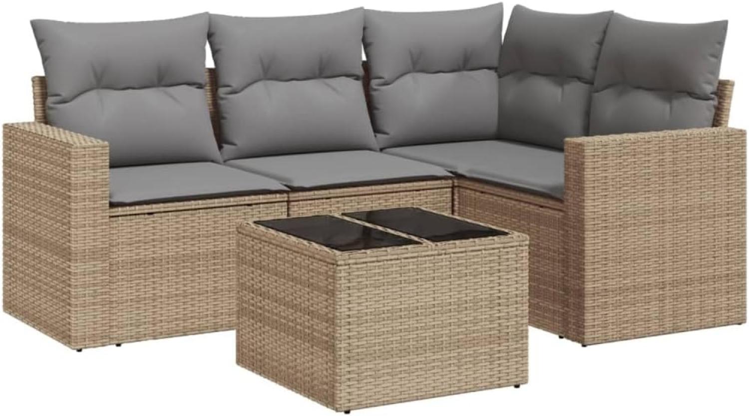 vidaXL 5-tlg. Garten-Sofagarnitur mit Kissen Beige Poly Rattan 3251256 Bild 1