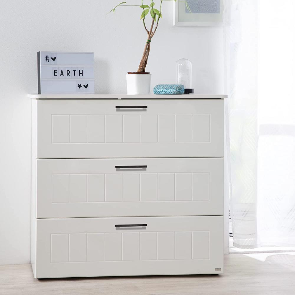 roba Kinderkommode 'Sylt' - 3 Schubladen - dekorative Fräsungen - schwarze Metallgriffe - Weiß Bild 1