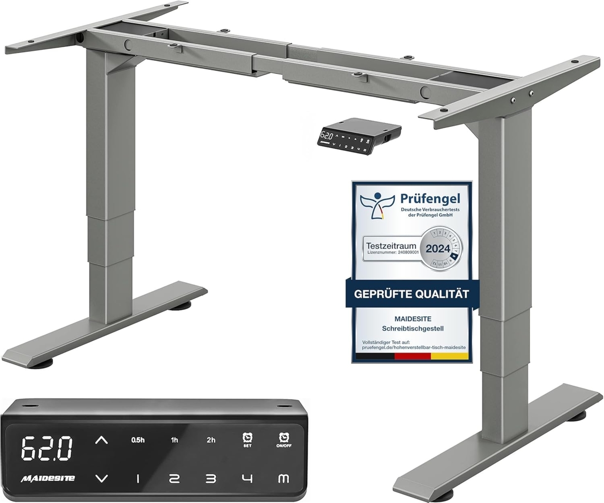MAIDeSITe höhenverstellbarer elektrisher Schreibtisch mit 2 starken Motoren, höhenverstellbares tischgestell 3 teiligen Beinen sowie auch 4 Memory-Steuerung und Kollisionschutz Funktion(Grau) Bild 1