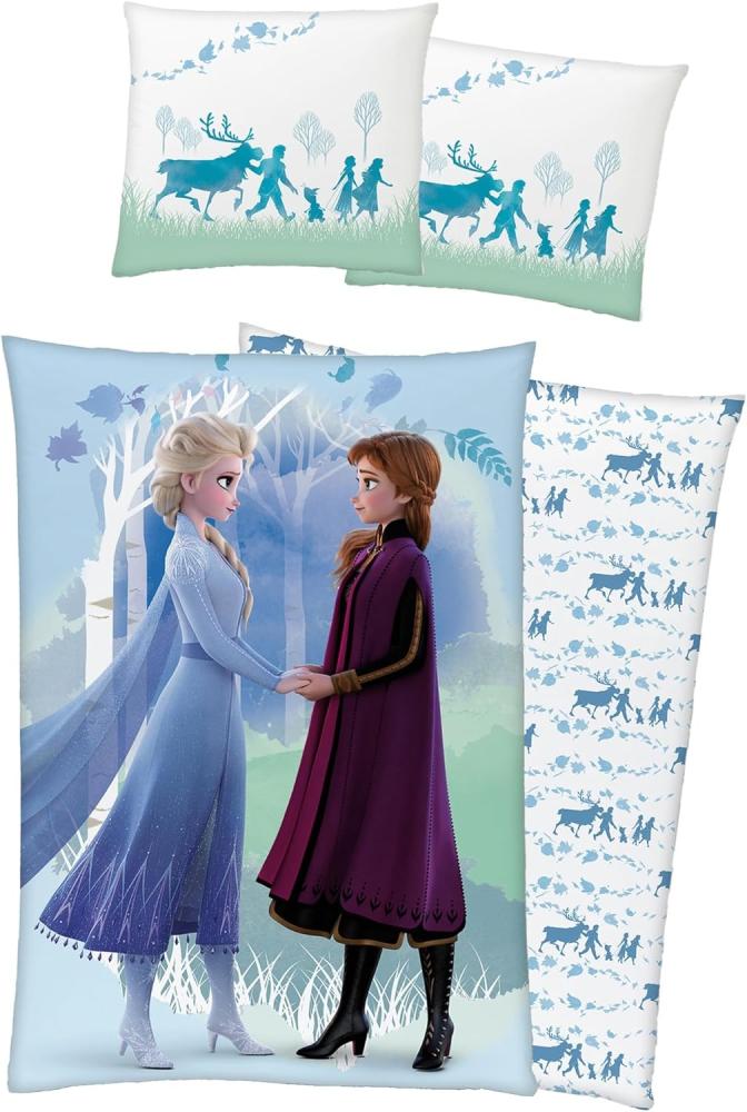 BERONAGE Kinderbettwäsche Frozen Die Eiskönigin Believe Bettwäsche Biber / Flanell Elsa Anna, 100% Baumwolle, 2 teilig, 135x200 + 80x80 cm Bild 1