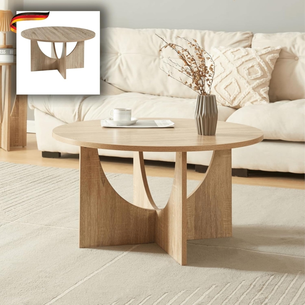 DELUKE® Couchtisch rund PORL - Eichenoptik 80x41,5 cm Sofatisch rund Stubentisch Wohnzimmertisch Kaffeetisch Beistelltisch Tisch für Couch Bild 1