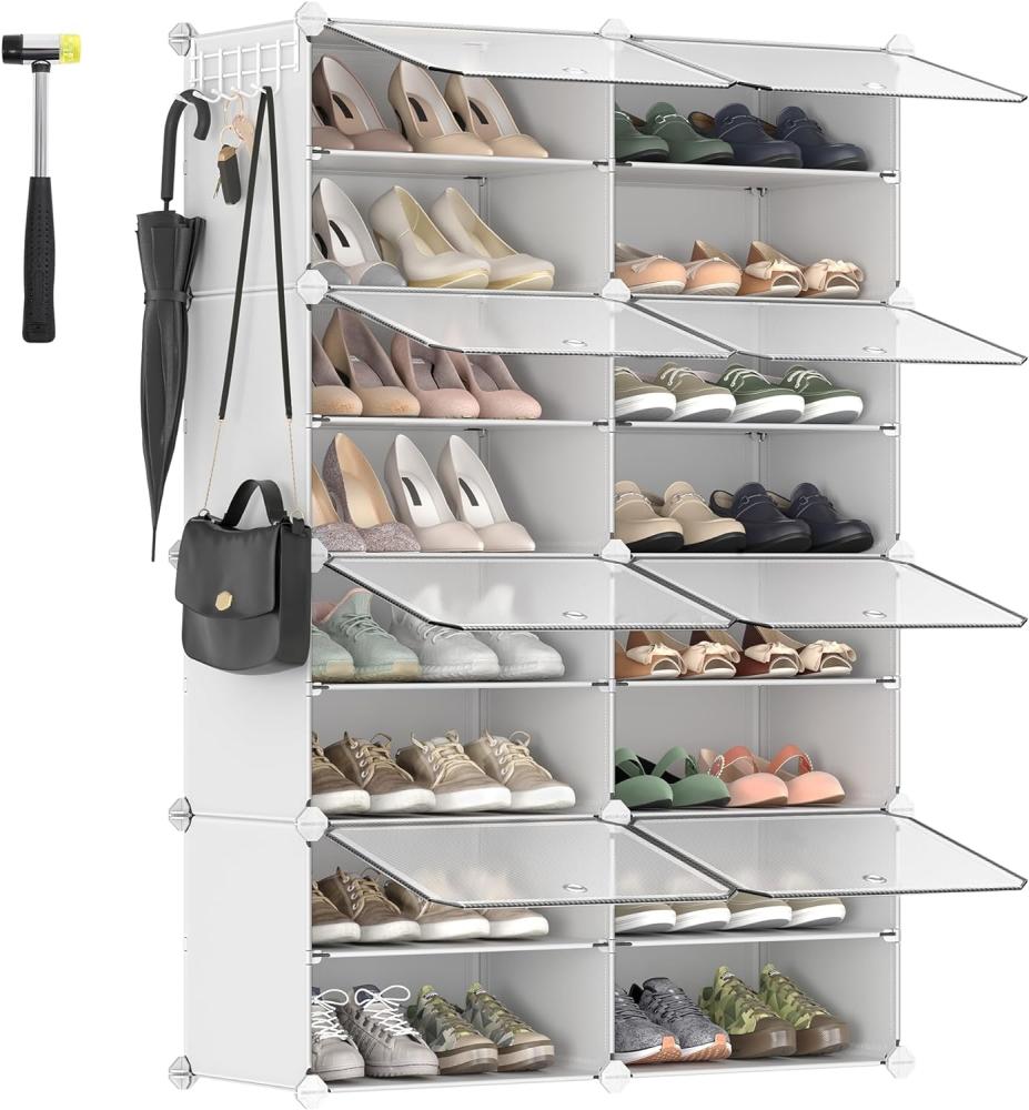 Songmics Schuhregal mit 8 Fächern, Schuhschrank, 30 x 40 x 30 cm pro Fach, schmal, mit Türen, Stahlrahmen, Kunststoff, für Flur, Schlafzimmer, Eingangsbereich, weiß CPL034W01 Bild 1