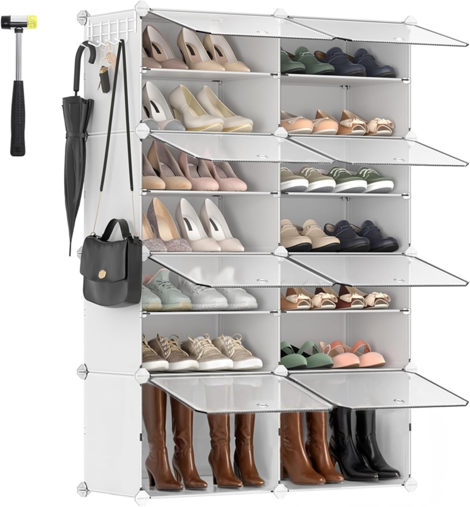 Songmics Schuhregal mit 8 Fächern, Schuhschrank, 30 x 40 x 30 cm pro Fach, schmal, mit Türen, Stahlrahmen, Kunststoff, für Flur, Schlafzimmer, Eingangsbereich, weiß CPL034W01 Bild 1