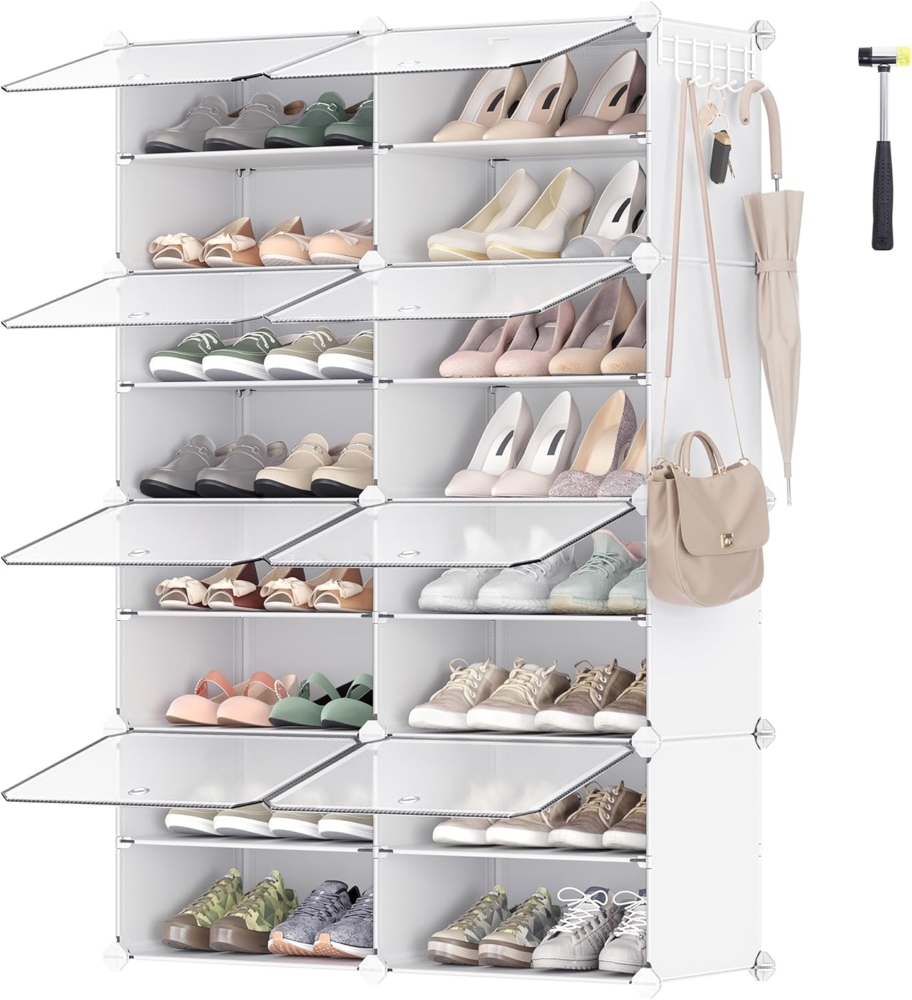 Songmics Schuhregal mit 8 Fächern, Schuhschrank, 30 x 40 x 30 cm pro Fach, schmal, mit Türen, Stahlrahmen, Kunststoff, für Flur, Schlafzimmer, Eingangsbereich, weiß CPL034W01 Bild 1
