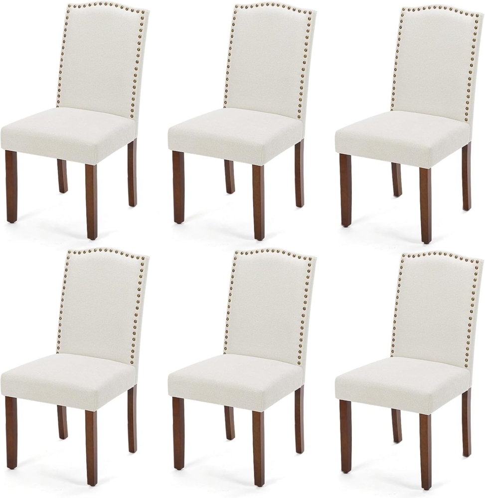 DUMOS Esszimmerstühle 6er Set, Elegant und Schön Modern Stühle Esszimmer, Leinenstoff Gepolstert küchenstühle, Kratzfester Boden Esszimmerstuhl Geeignet für Küche, Wohnzimmer, Schlafzimmer (Beige) Bild 1