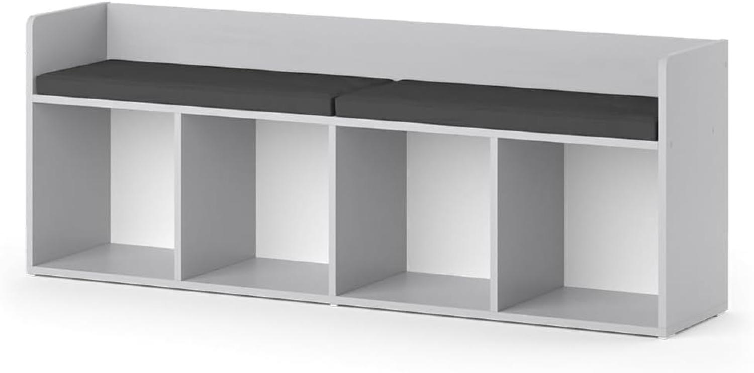 Vicco Sitzbank Kinderzimmerbank Kinderregal Luigi Hellgrau 142x53 cm modern Kinderzimmer Regal Aufbewahrungsregal Bücherregal Lesebank Spielzeugaufbewahrung Organizer Regal-Bank-Kombi 4 Fächer Bild 1