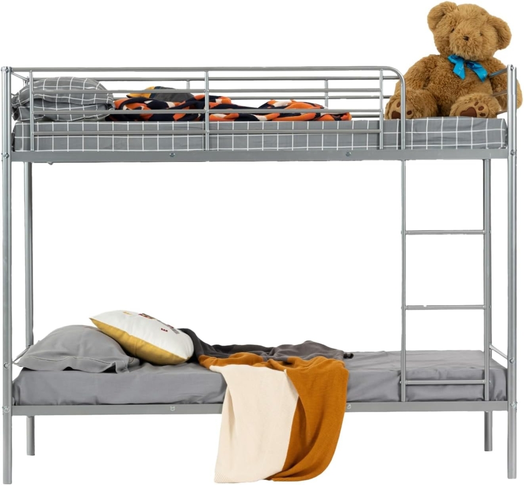 MEUBLE COSY Etagenbett Für 2 Kinder, Bettgestell 90 x 190 cm, Bettrahmen mit Lattenroste, Kinderbett aus Metall, für Schlafzimmer, Haus, Grau Bild 1