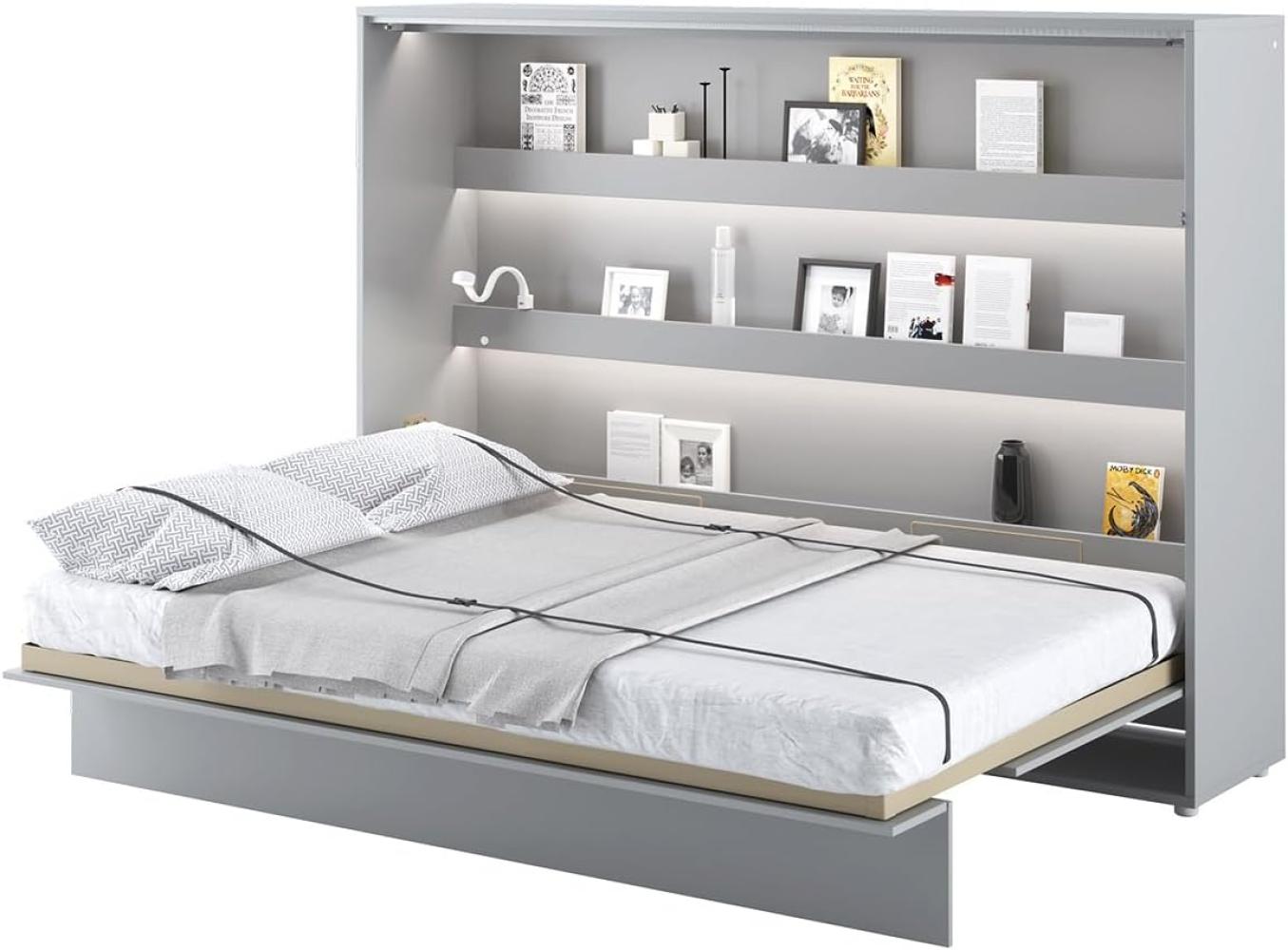 MEBLINI Schrankbett Bed Concept - BC-04 - 140x200cm Horizontal - Grau Matt mit Matratze - Wandbett mit Lattenrost - Klappbett mit Schrank - Wandklappbett - Murphy Bed - Bettschrank Bild 1