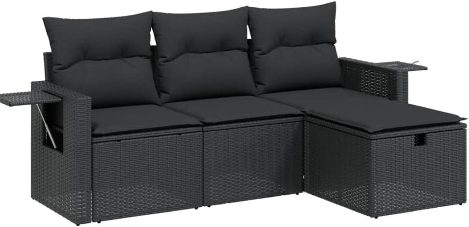 vidaXL 4-tlg. Garten-Sofagarnitur mit Kissen Schwarz Poly Rattan 3263751 Bild 1