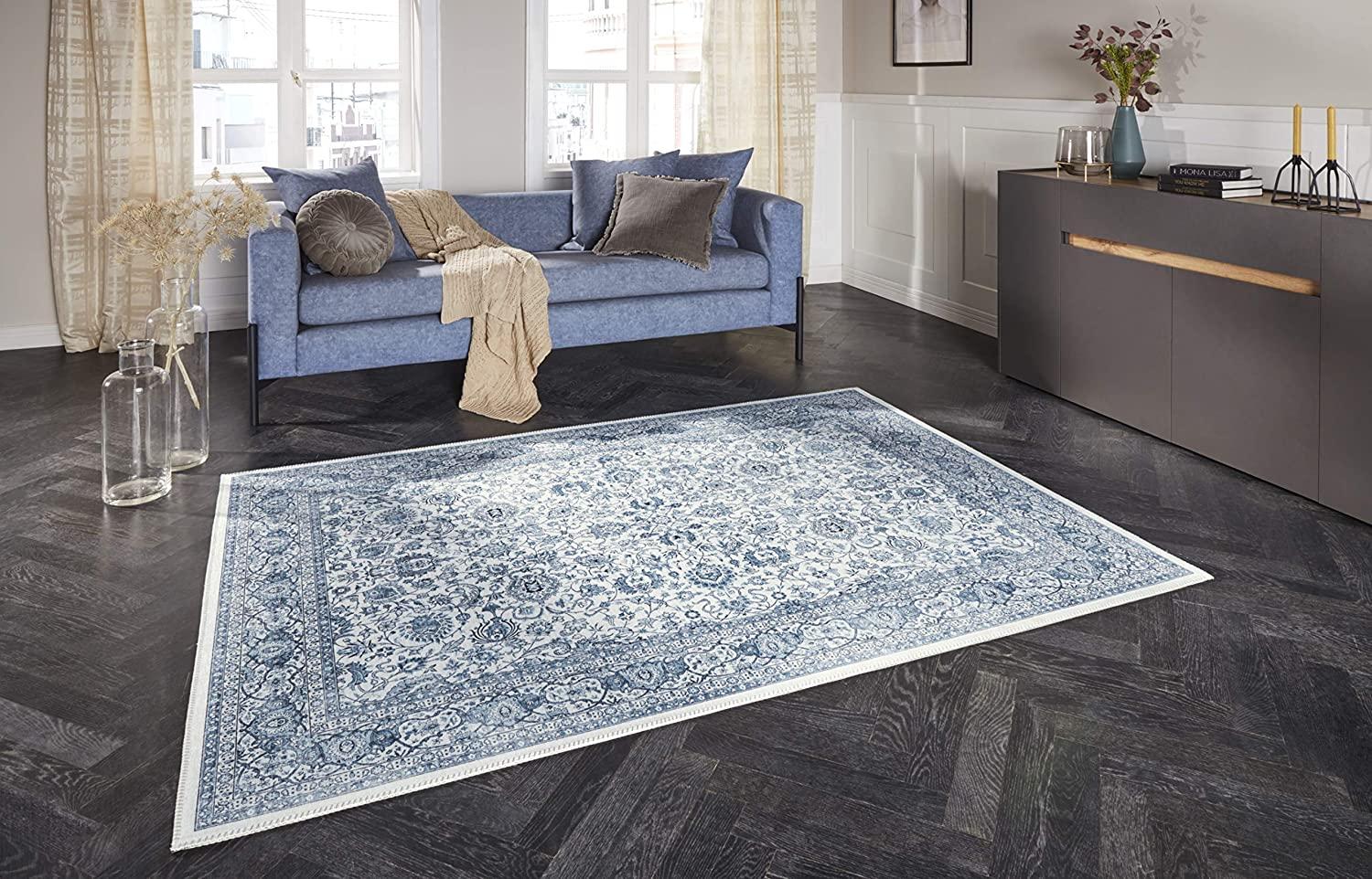 Kurzflor Teppich Keshan Maschad Saphirblau - 80x150x0,7cm Bild 1
