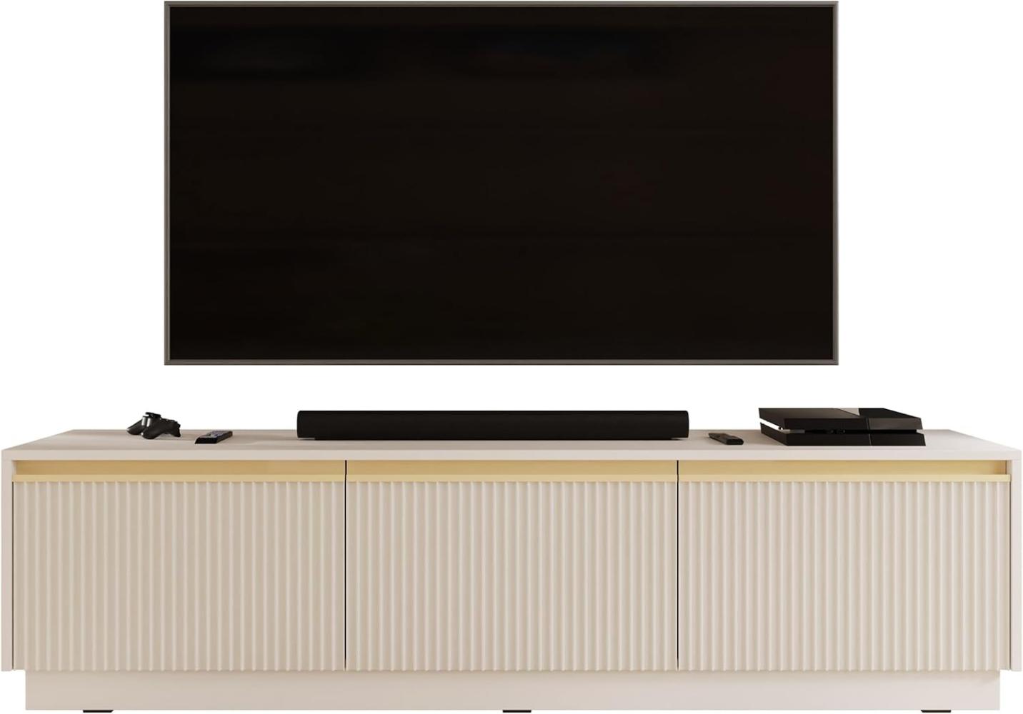 TV-Lowboard Rumbed 180 mit 3 Drehtüren (Farbe: Sandbeige / Sandbeige + Gold Anoda) Bild 1